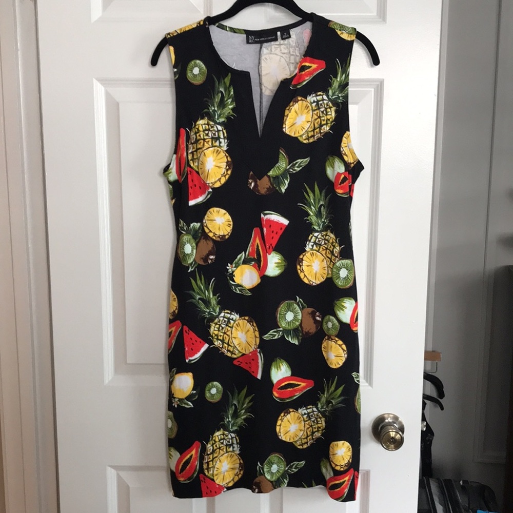 Vintage Tropical Fruit Pineapple Kiwi Print Dress